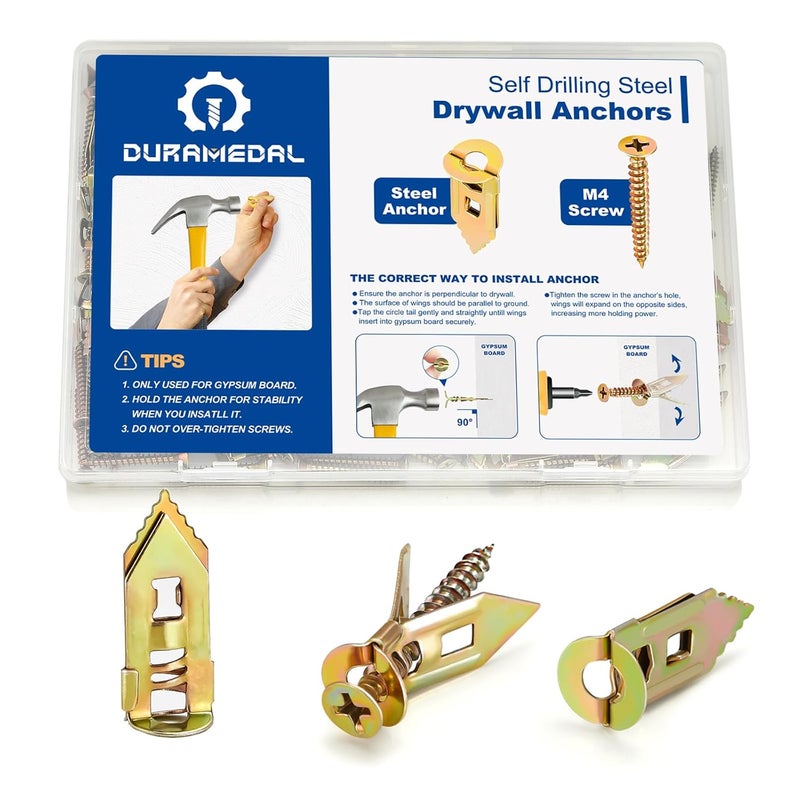 Duramedal Self Drilling Drywall Anchors with Screws Kit - 200 Pcs Heavy Duty Metal Expansion Anchors for Sheetrock, No Drill Needed, 25lb Rating, 2025 Upgraded Anti-Strip Design - Image 1